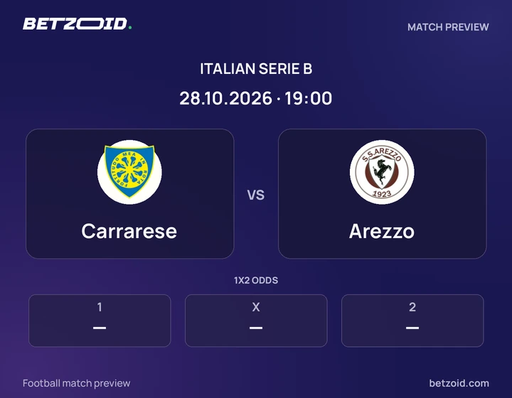 Carrarese - Arezzo Carrarese vs Arezzo: Italian Serie B match preview with team badges and kick-off details.