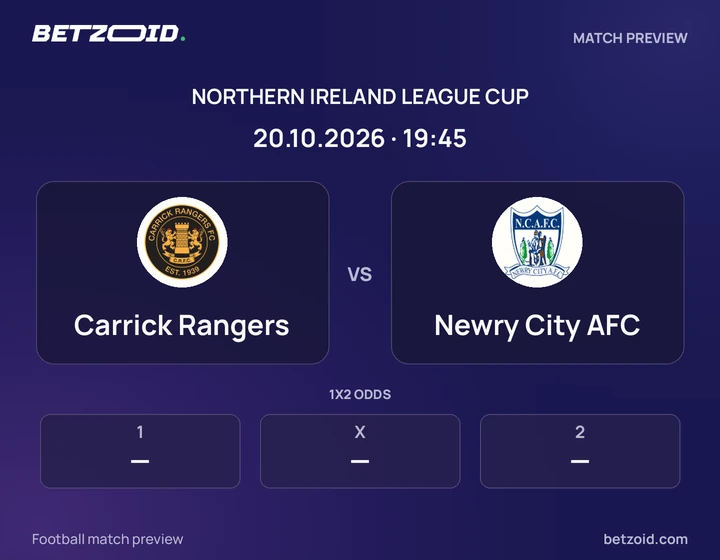 Carrick Rangers - Newry City AFC Carrick Rangers vs Newry City AFC: Northern Ireland League Cup match preview with team badges and kick-off details.