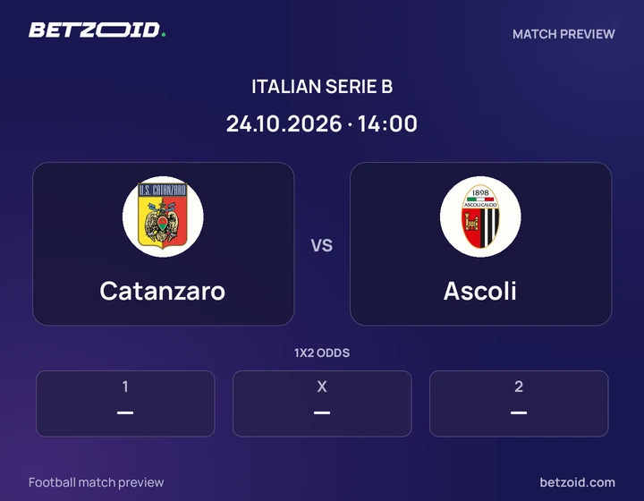 Catanzaro - Ascoli Catanzaro vs Ascoli: Italian Serie B match preview with team badges and kick-off details.
