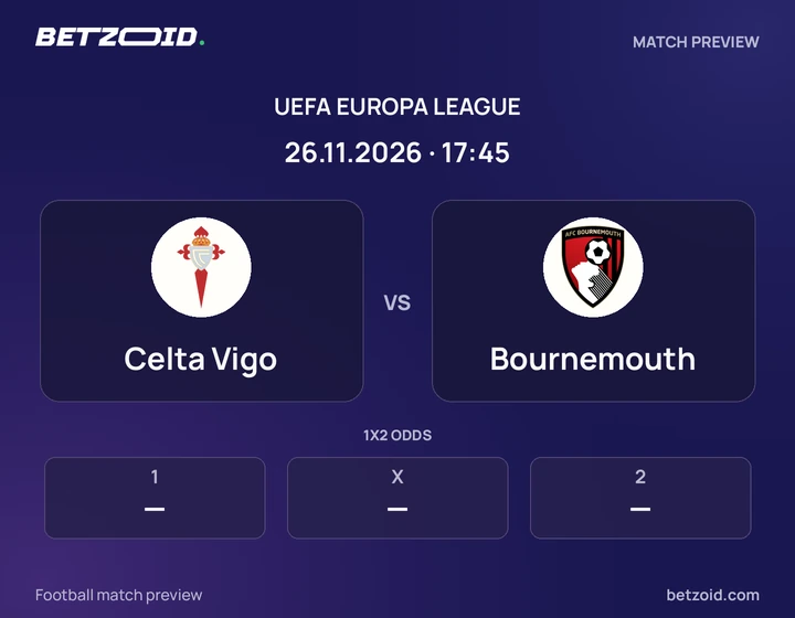 Celta Vigo vs Bournemouth: UEFA Europa League match preview with team badges and kick-off details.