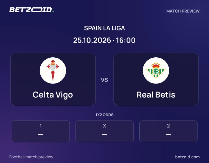 Celta Vigo - Real Betis Celta Vigo vs Real Betis: Spain La Liga match preview with team badges and kick-off details.
