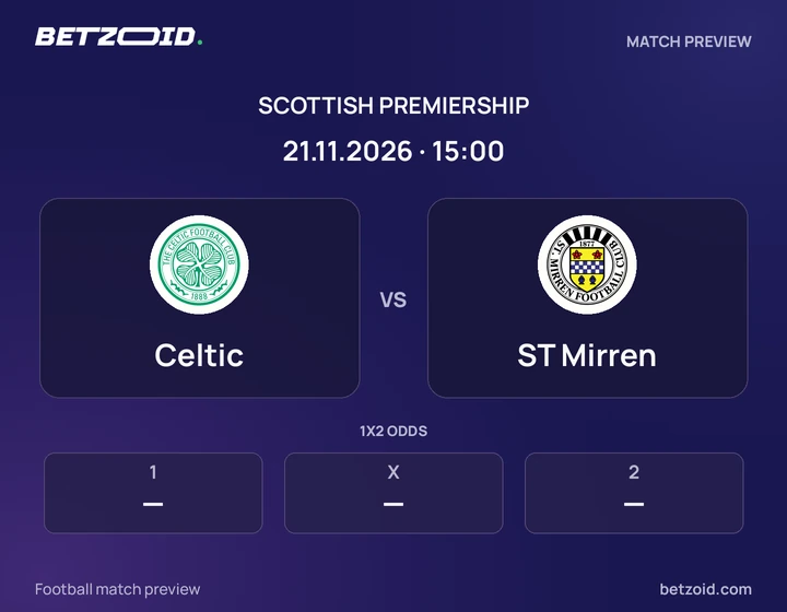 Celtic vs ST Mirren: Scottish Premiership match preview with team badges and kick-off details.