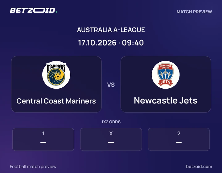 Central Coast Mariners vs Newcastle Jets: Australia A-League match preview with team badges and kick-off details.