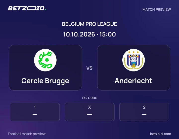 Cercle Brugge - Anderlecht Cercle Brugge vs Anderlecht: Belgium Pro League match preview with team badges and kick-off details.