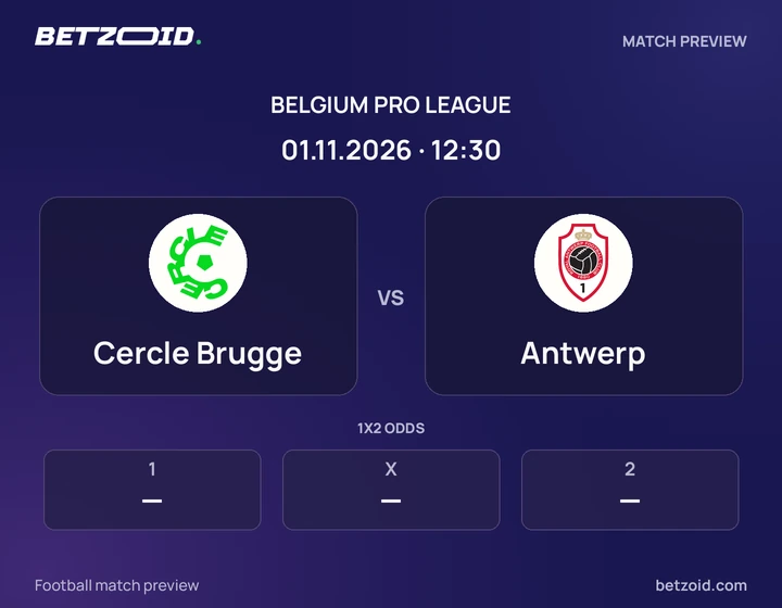 Cercle Brugge - Antwerp Cercle Brugge vs Antwerp: Belgium Pro League match preview with team badges and kick-off details.