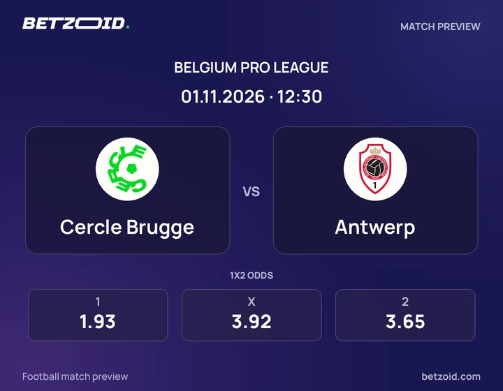 Cercle Brugge - Antwerp Cercle Brugge vs Antwerp: Belgium Pro League match preview with team badges and kick-off details.