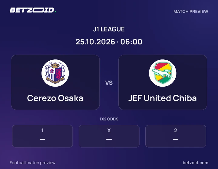 Cerezo Osaka vs JEF United Chiba: J1 League match preview with team badges and kick-off details.