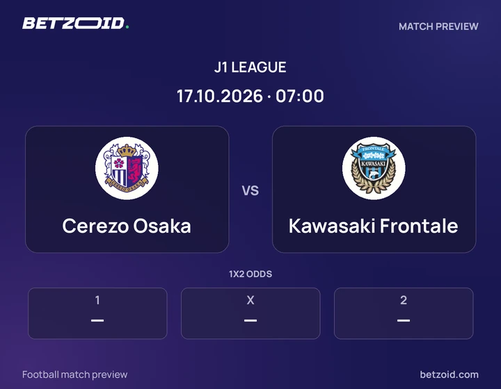 Cerezo Osaka vs Kawasaki Frontale: J1 League match preview with team badges and kick-off details.