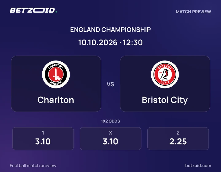 Charlton vs Bristol City: England Championship match preview with team badges and kick-off details.