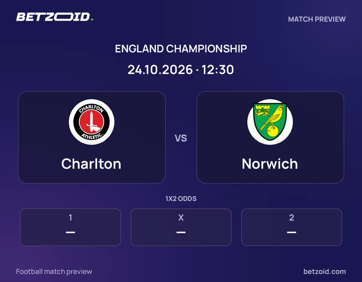 Charlton vs Norwich: England Championship match preview with team badges and kick-off details.