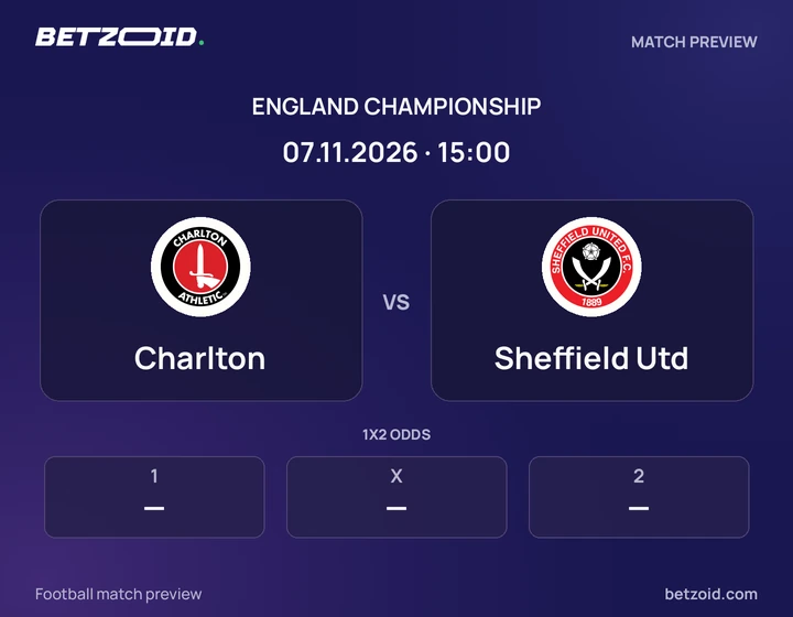 Charlton vs Sheffield Utd: England Championship match preview with team badges and kick-off details.