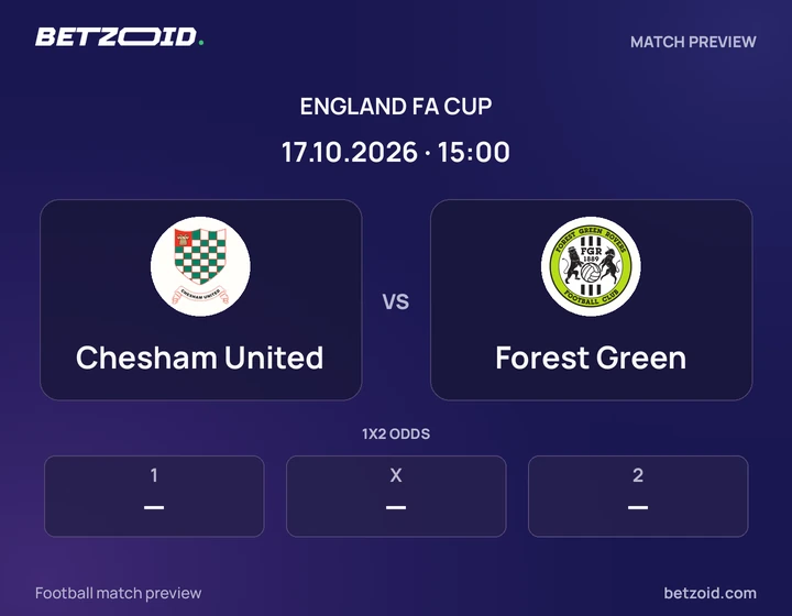 Chesham United - Forest Green Chesham United vs Forest Green: England FA Cup match preview with team badges and kick-off details.