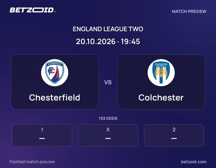 Chesterfield vs Colchester: England League Two match preview with team badges and kick-off details.