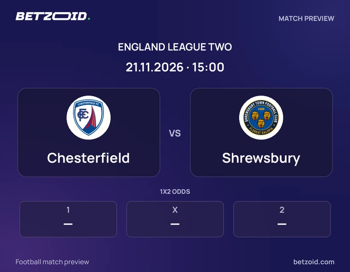 Chesterfield - Shrewsbury Chesterfield vs Shrewsbury: England League Two match preview with team badges and kick-off details.