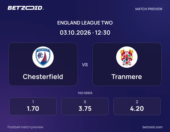 Chesterfield - Tranmere Chesterfield vs Tranmere: England League Two match preview with team badges and kick-off details.