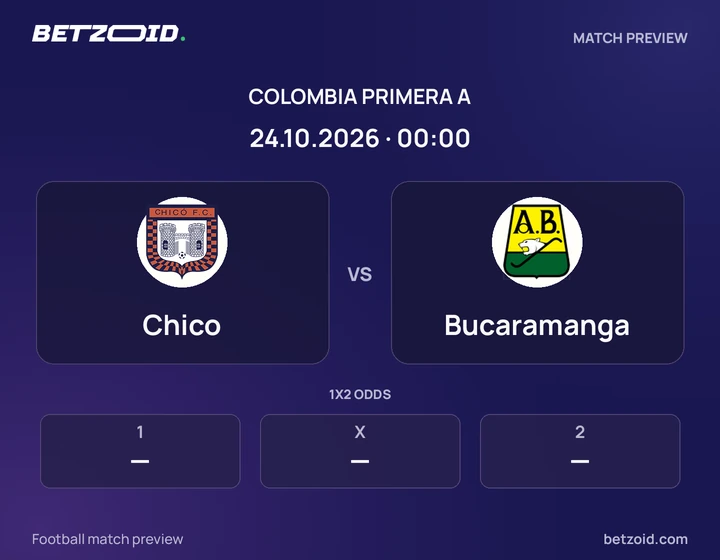 Chico vs Bucaramanga: Colombia Primera A match preview with team badges and kick-off details.
