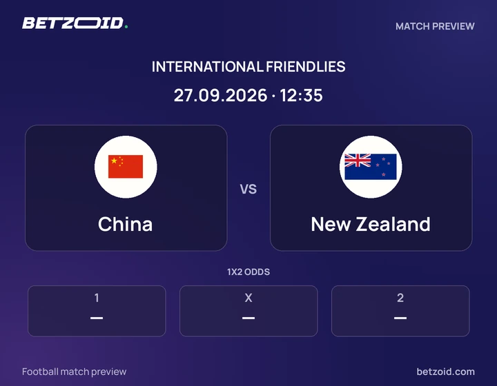 China - New Zealand China vs New Zealand: International Friendlies match preview with team badges and kick-off details.
