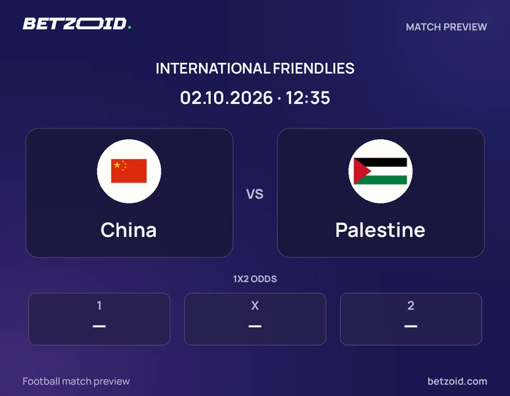 China vs Palestine: International Friendlies match preview with team badges and kick-off details.