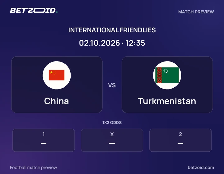 China vs Turkmenistan: International Friendlies match preview with team badges and kick-off details.