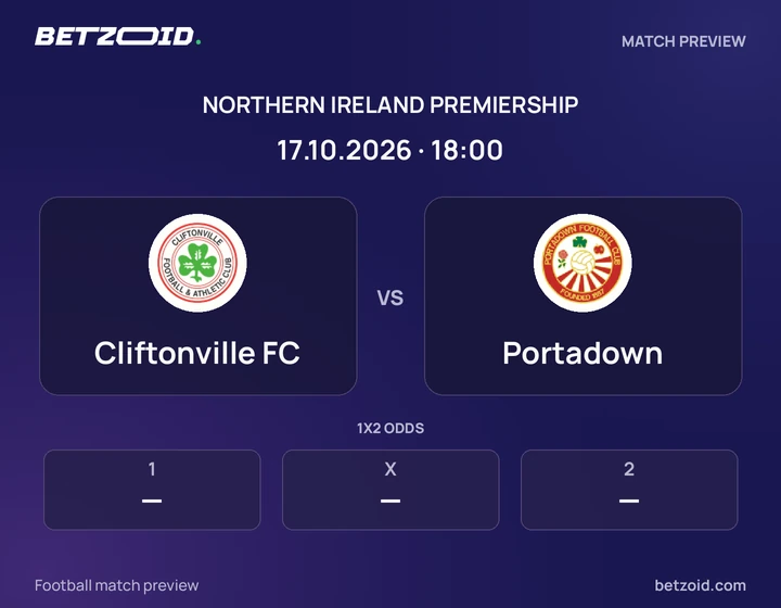 Cliftonville FC vs Portadown: Northern Ireland Premiership match preview with team badges and kick-off details.