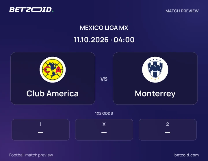 Club America vs Monterrey: Mexico Liga MX match preview with team badges and kick-off details.