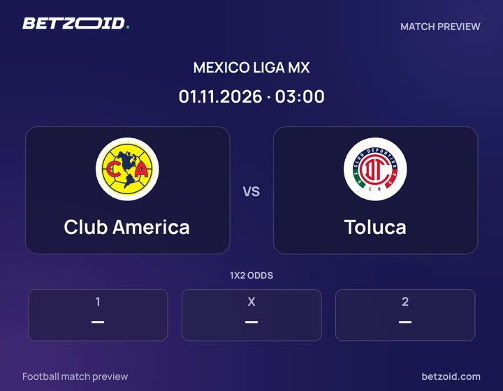 Club America vs Toluca: Mexico Liga MX match preview with team badges and kick-off details.