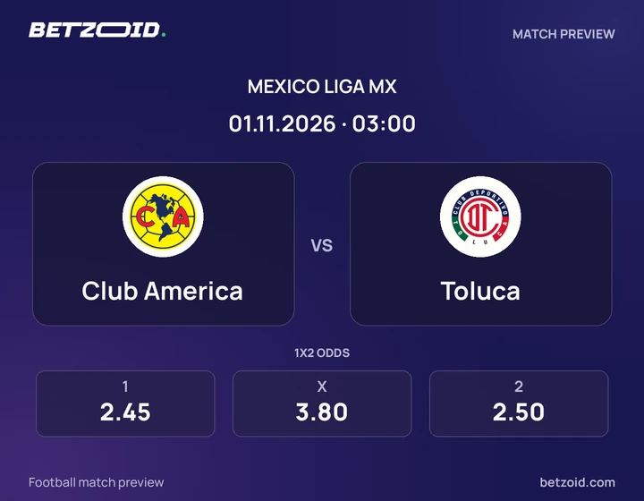 América vs. Toluca América vs. Toluca: previa del partido de Liga MX, con escudos y datos del encuentro.