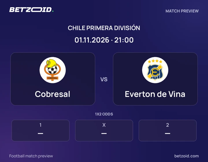 Cobresal - Everton de Vina Cobresal vs Everton de Vina: Chile Primera División match preview with team badges and kick-off details.