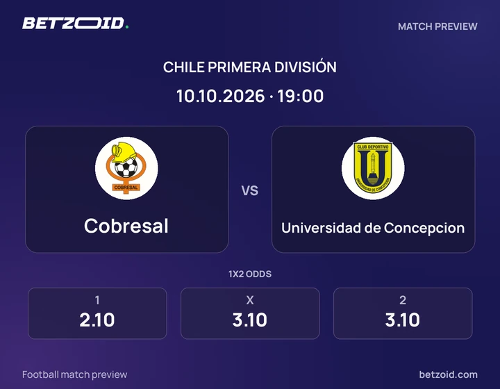 Cobresal - Universidad de Concepcion Cobresal vs Universidad de Concepcion: Chile Primera División match preview with team badges and kick-off details.