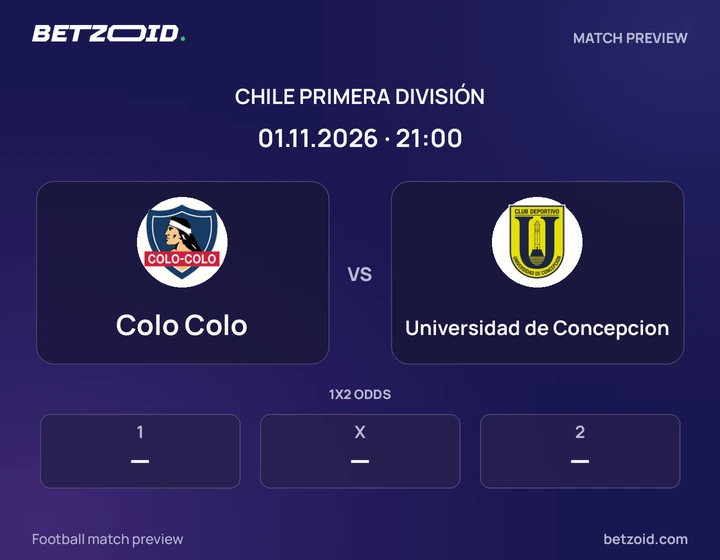 Colo Colo vs Universidad de Concepcion: Chile Primera División match preview with team badges and kick-off details.