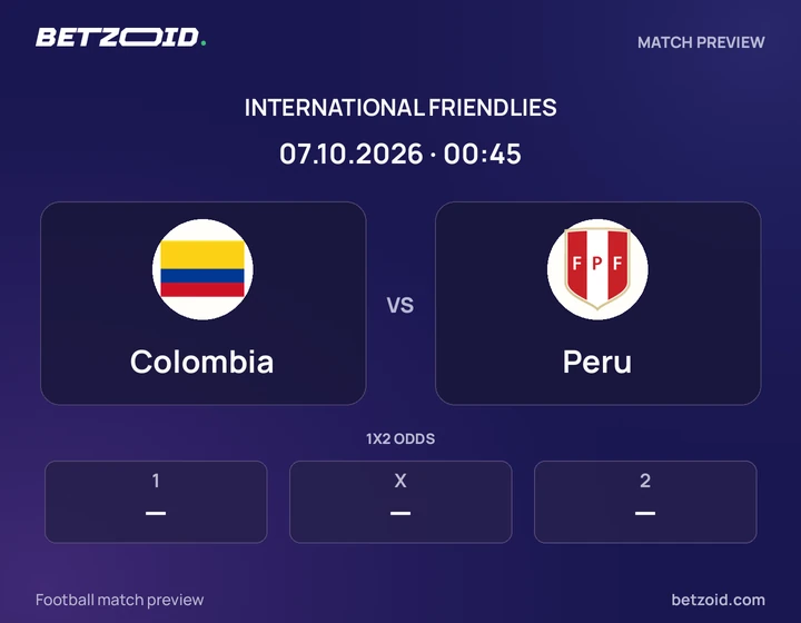 Colombia - Peru Colombia vs Peru: International Friendlies match preview with team badges and kick-off details.