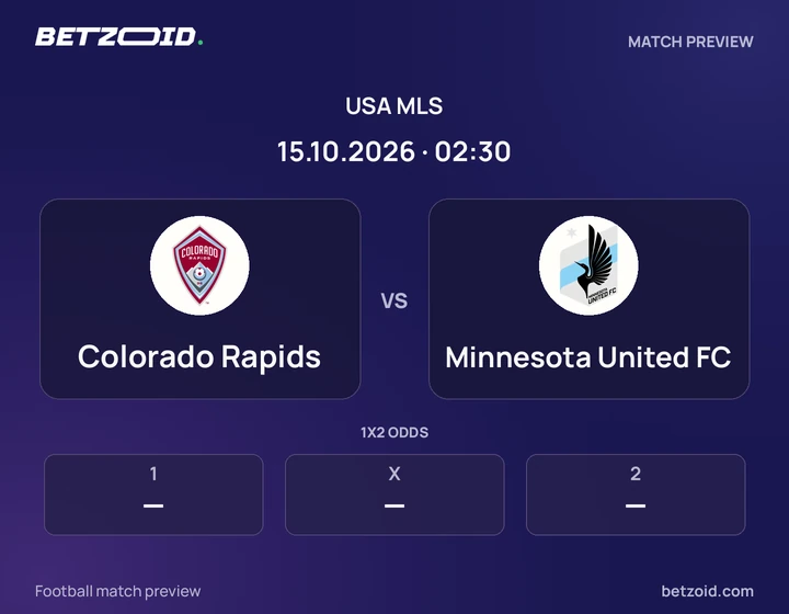 Colorado Rapids vs Minnesota United FC: USA MLS match preview with team badges and kick-off details.