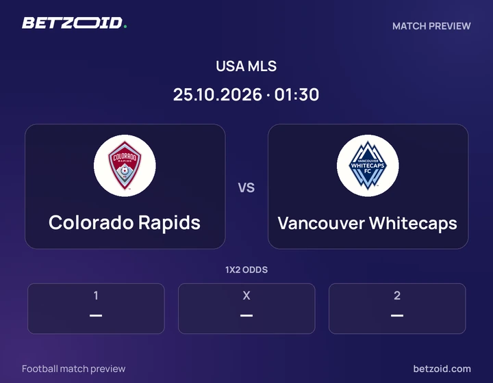 Colorado Rapids vs Vancouver Whitecaps: USA MLS match preview with team badges and kick-off details.