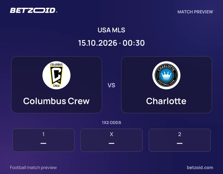 Columbus Crew vs Charlotte: USA MLS match preview with team badges and kick-off details.