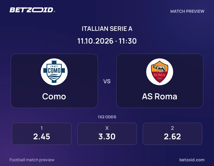 Como - AS Roma Como vs AS Roma: Itallian Serie A match preview with team badges and kick-off details.
