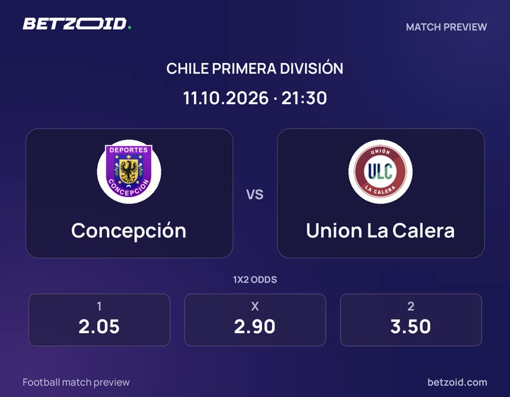 Concepción vs Union La Calera: Chile Primera División match preview with team badges and kick-off details.