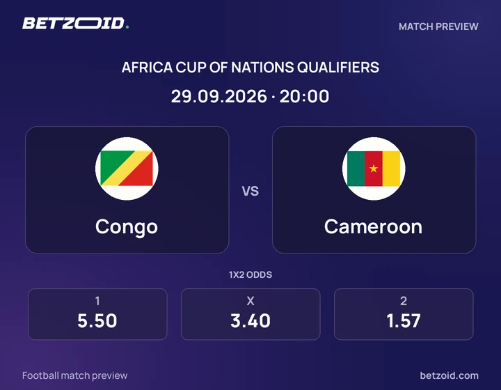 Congo - Cameroon Congo vs Cameroon: Africa Cup of Nations Qualifiers match preview with team badges and kick-off details.