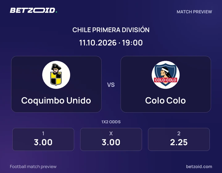 Coquimbo Unido vs Colo Colo: Chile Primera División match preview with team badges and kick-off details.