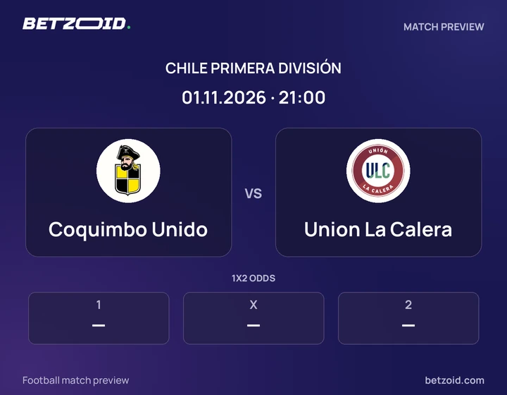 Coquimbo Unido vs Union La Calera: Chile Primera División match preview with team badges and kick-off details.