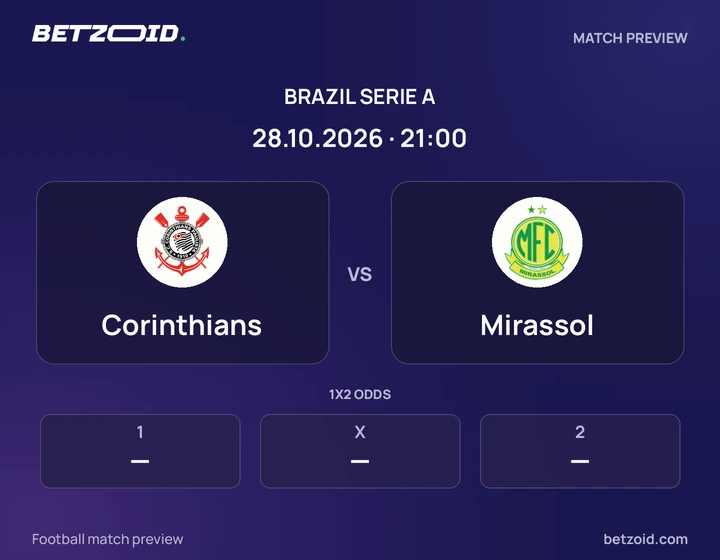 Corinthians - Mirassol Corinthians vs Mirassol: Brazil Serie A match preview with team badges and kick-off details.