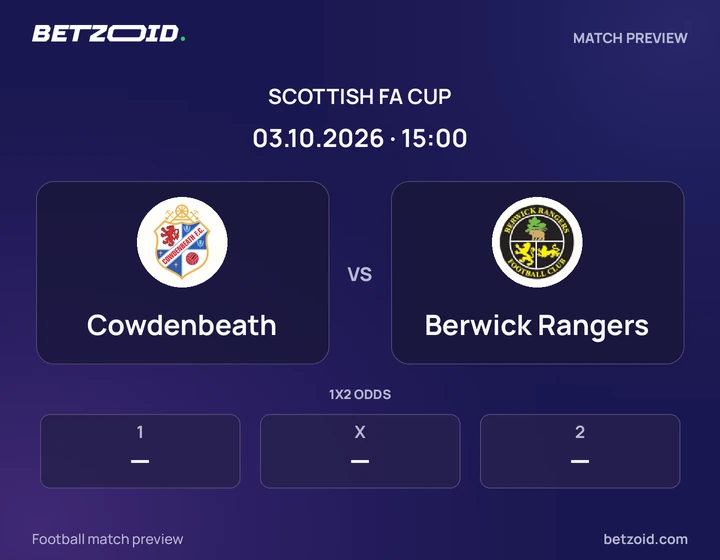 Cowdenbeath vs Berwick Rangers: Scottish FA Cup match preview with team badges and kick-off details.