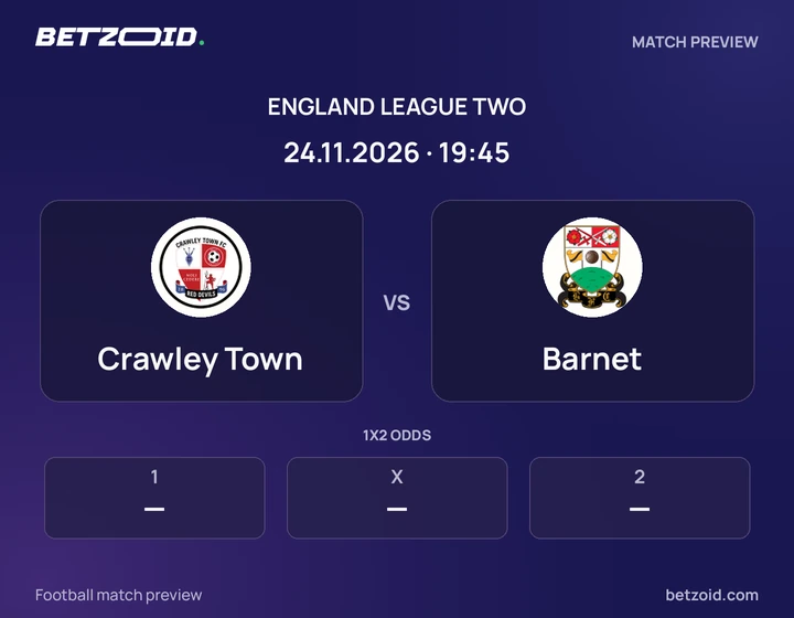 Crawley Town - Barnet Crawley Town vs Barnet: England League Two match preview with team badges and kick-off details.