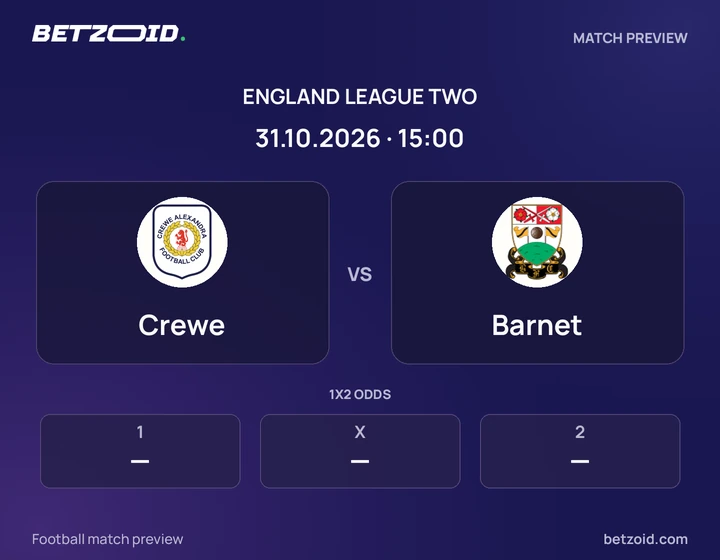 Crewe vs Barnet: England League Two match preview with team badges and kick-off details.