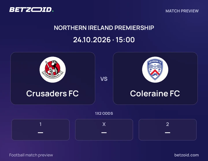 Crusaders FC vs Coleraine FC: Northern Ireland Premiership match preview with team badges and kick-off details.