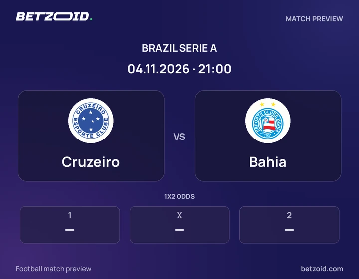 Cruzeiro vs Bahia: Brazil Serie A match preview with team badges and kick-off details.