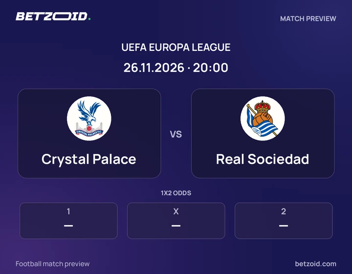 Crystal Palace - Real Sociedad Crystal Palace vs Real Sociedad: UEFA Europa League match preview with team badges and kick-off details.