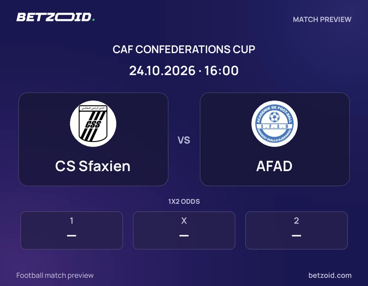 CS Sfaxien vs AFAD: CAF Confederations Cup match preview with team badges and kick-off details.
