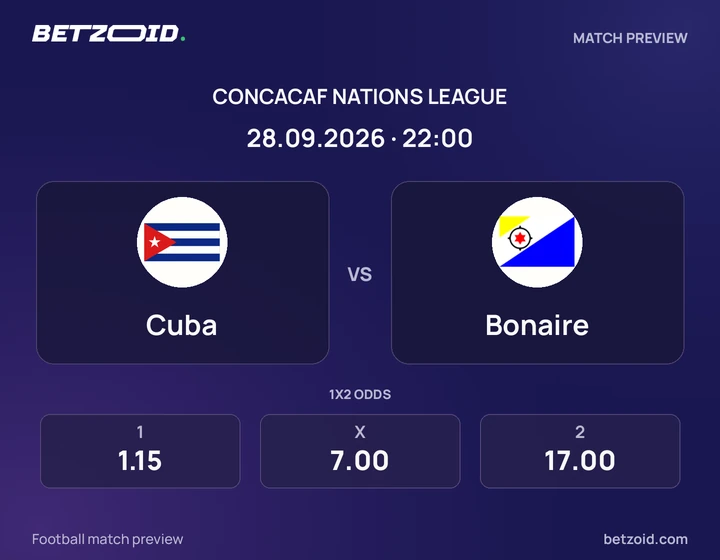 Cuba vs Bonaire: CONCACAF Nations League match preview with team badges and kick-off details.