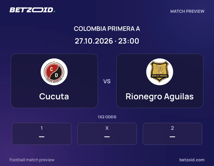 Cucuta - Rionegro Aguilas Cucuta vs Rionegro Aguilas: Colombia Primera A match preview with team badges and kick-off details.