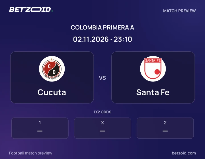 Cucuta - Santa Fe Cucuta vs Santa Fe: Colombia Primera A match preview with team badges and kick-off details.